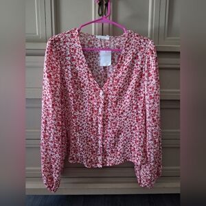 Floral Red Women's Top Size M